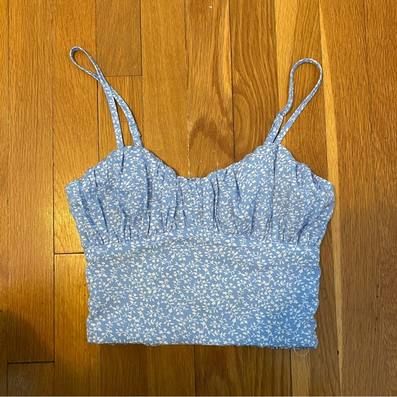 Princess Polly Blue and White Floral Milkmaid Summer Tank Top Cami 0 - Picture 1 of 3